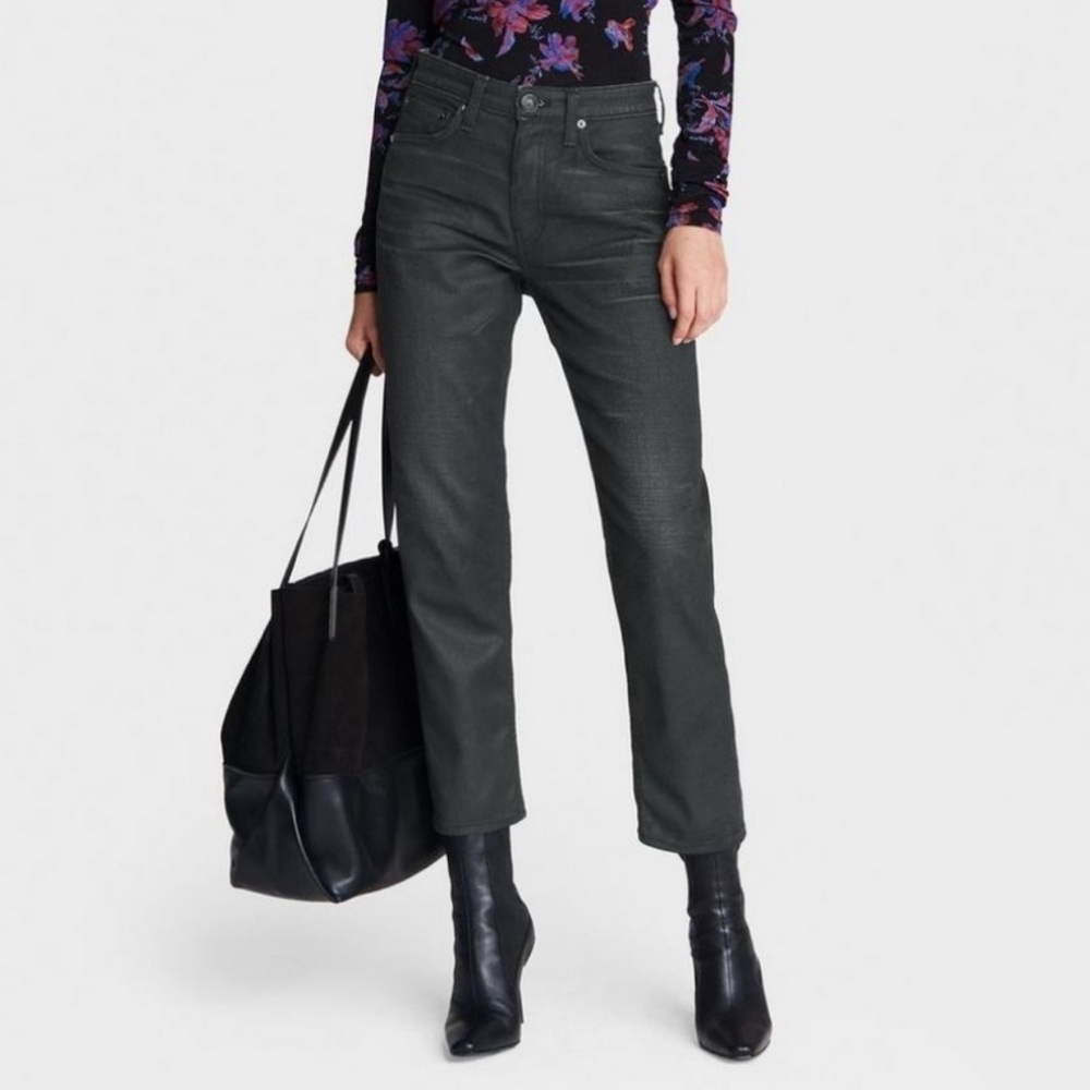 Rag & Bone Maya High Rise Ankle Slim Jeans Black Organic Cotton Button Fly 25